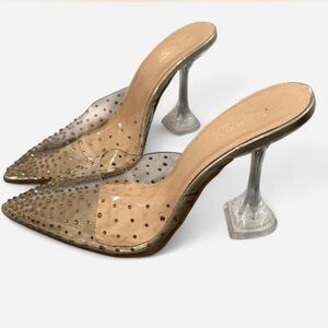 Catherine Malandrino Clear Pointed Heels with Gold Studs